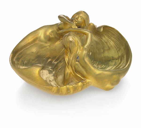 Appraisal: An Art Nouveau gilt-bronze figural vide poche circa unsigned width