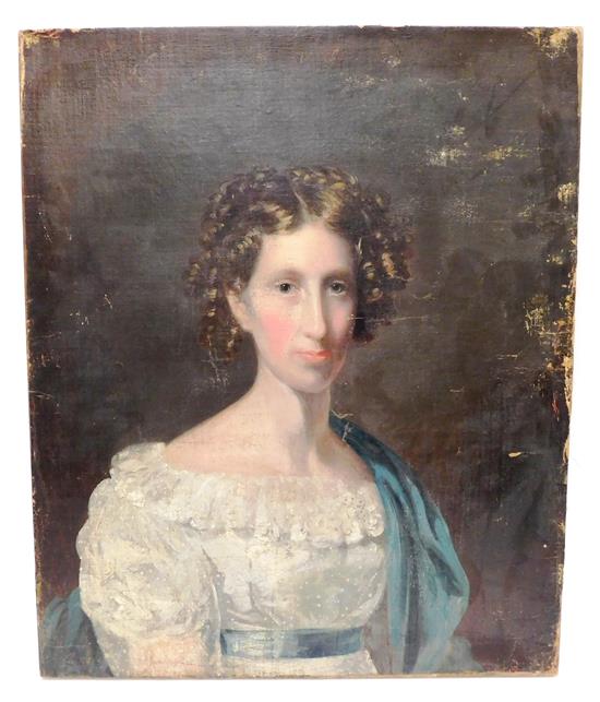 Appraisal: th C oil on canvas bust portrait depicting female figure