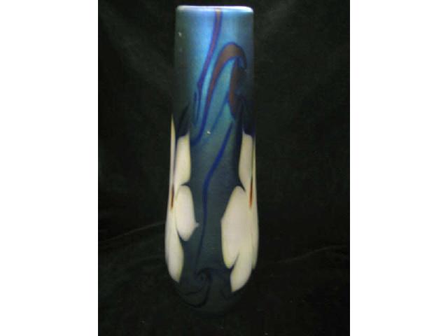 Appraisal: Vandermark Art Glass Vase white floral on rich iridescent blue