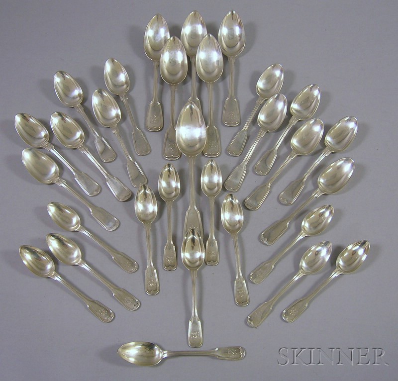 Appraisal: Approximately Twenty-nine Wilkins Silver Spoons twelve tablespoons six serving spoons