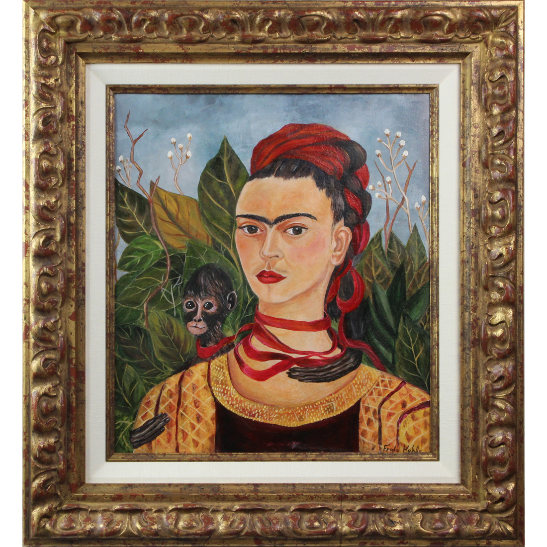 Appraisal: After Frida Kahlo Mexican - Portrait with Monkey oil on