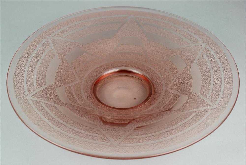 Appraisal: ART DECO SCHNEIDER ACID ETCHED PINK GLASS PLATTER signed in