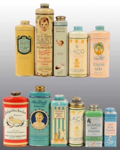 Appraisal: Lot of Talc Tins Description Great grouping with a baby