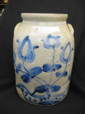 Appraisal: Remmey Blue Decorated Stoneware Crock handled superb floral '' tall