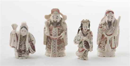 Appraisal: Four Japanese Carved Ivory Articles each with polychrome decoration comprising