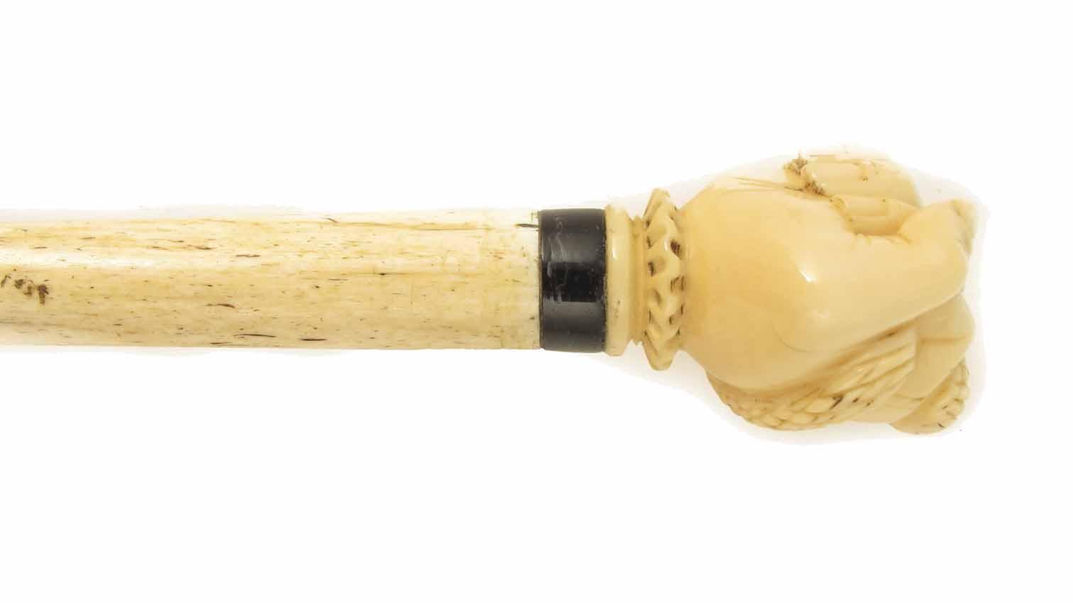 Appraisal: A mid th century sailors scrimshaw whalebone walking cane