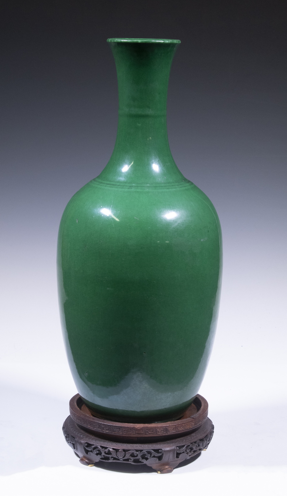 Appraisal: CHINESE MONOCHROME GREEN GLAZED VASE th c Chinese Emerald Green