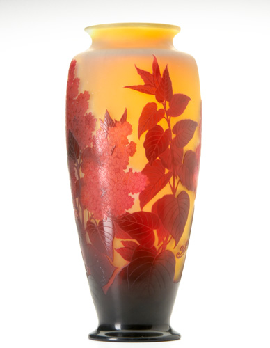 Appraisal: EMILE GALLE Monumental cameo vase decorated with hydrangea in shades