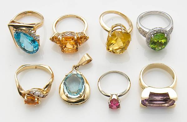 Appraisal: A collection of gem-set diamond k and k gold jewelry