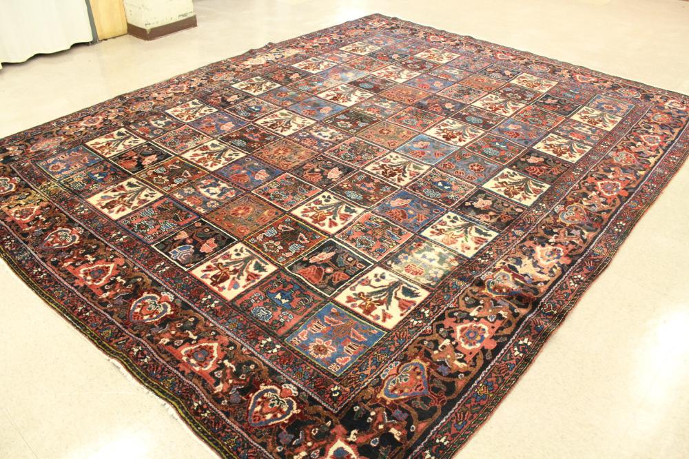 Appraisal: SEMI-ANTIQUE PERSIAN BAKHTIARI GARDEN PANEL CARPET Khesti panel design Chaharmahal