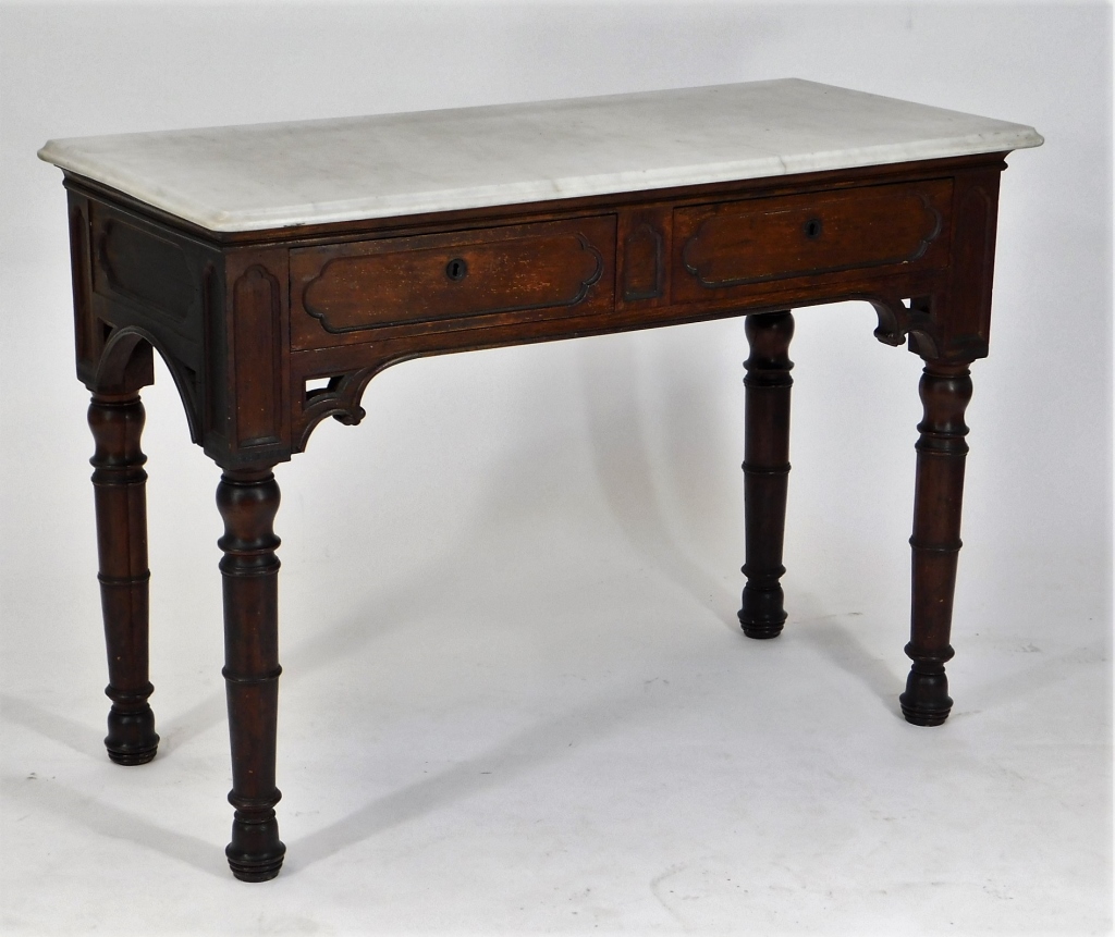 Appraisal: C AMERICAN GOTHIC WALNUT CONSOLE TABLE United States Late th