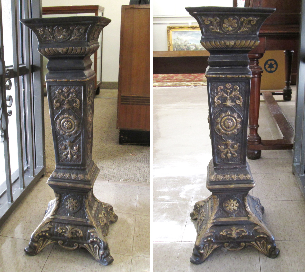 Appraisal: PAIR OF PATINATED BRONZE PEDESTALS each of square columnar form