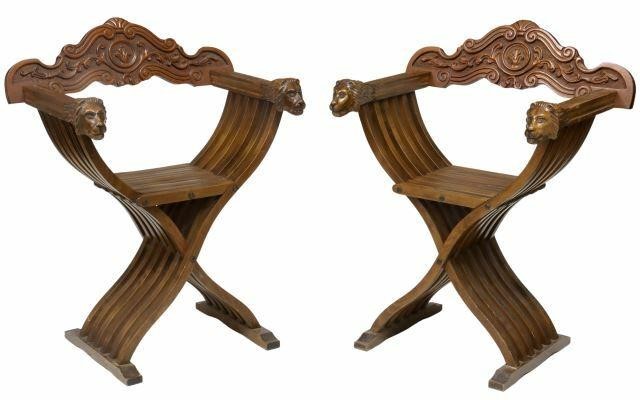 Appraisal: lot of Italian Savonarola chairs early th c carved back