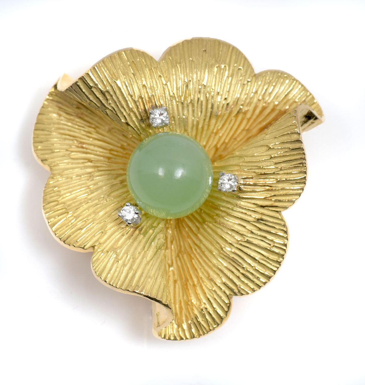 Appraisal: K MID CENTURY JADE BROOCH PENDANT K yellow gold brooch