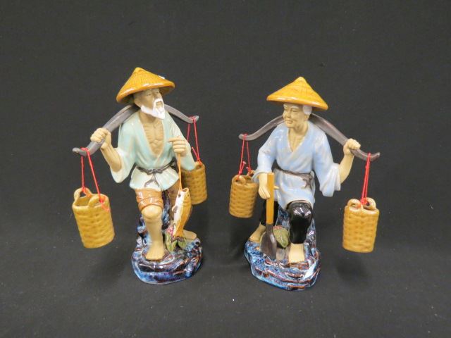 Appraisal: Chinese Mudman Figurines fisherman and farmer both with water buckets