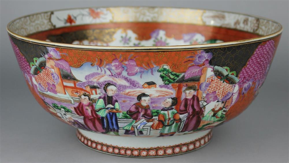 Appraisal: CHINESE EXPORT STYLE MANDARIN PALETTE PUNCH BOWL the exterior painted