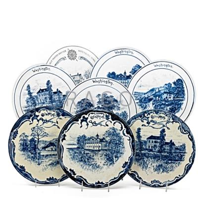 Appraisal: CHARLES VOLKMAR Seven blue decorated George Washington Memorial Association commemorative