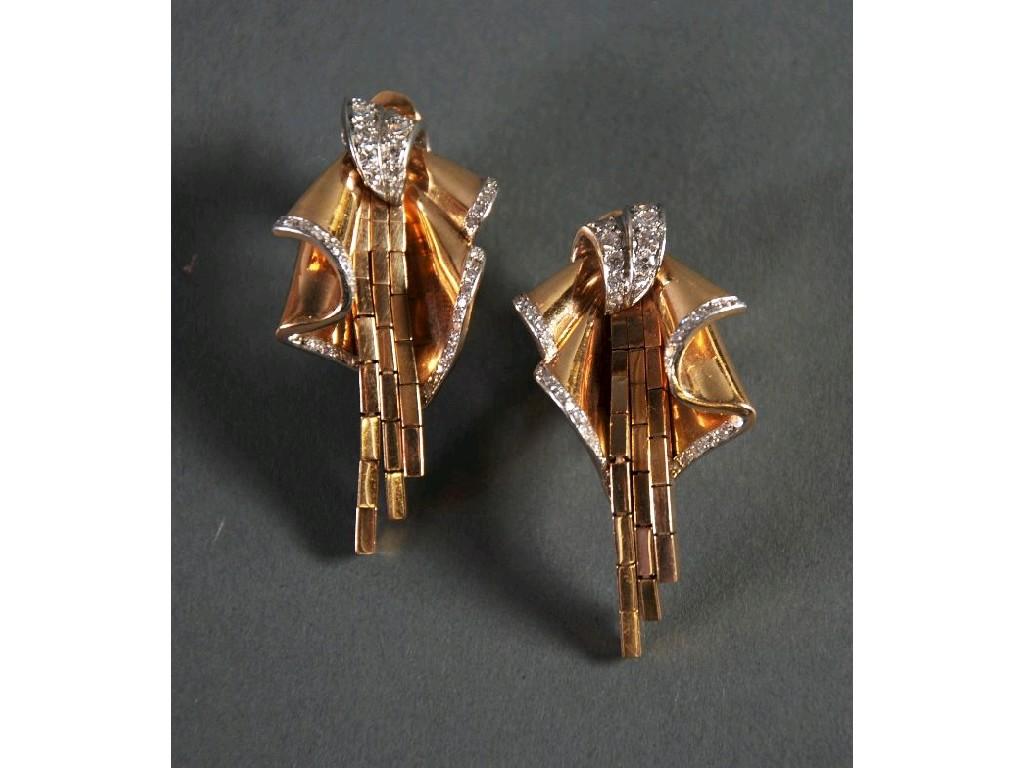 Appraisal: PAIR OF HEAVY ct GOLD AND DIAMOND CLIP EARRINGS each