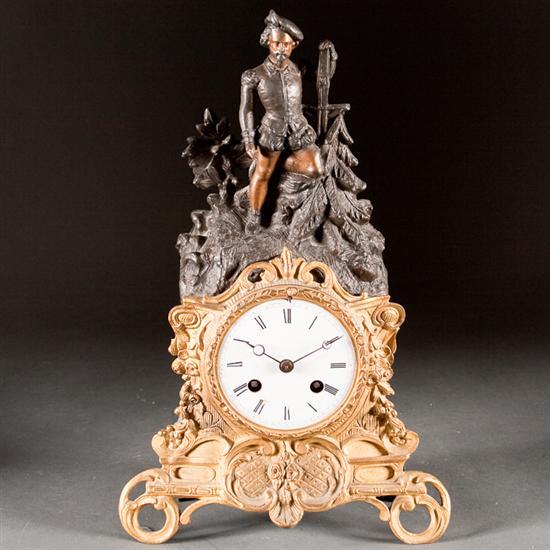 Appraisal: Victorian gilt and patinated spelter figural mantel clock works stamped