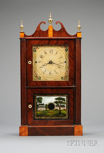 Appraisal: Mahogany Reeded Column and Scroll Clock by Norris North Company