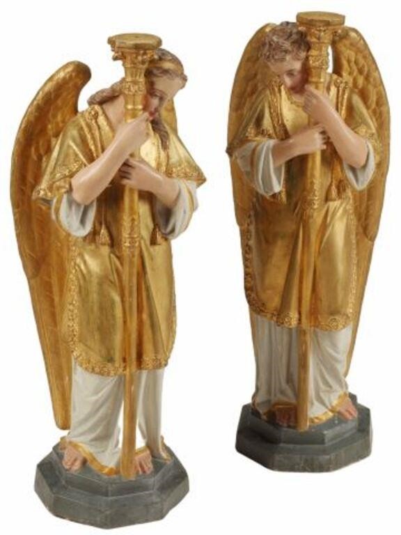 Appraisal: ITALIANATE GILT TERRACOTTA FIGURES OF ANGELS pair Italianate terracotta figures