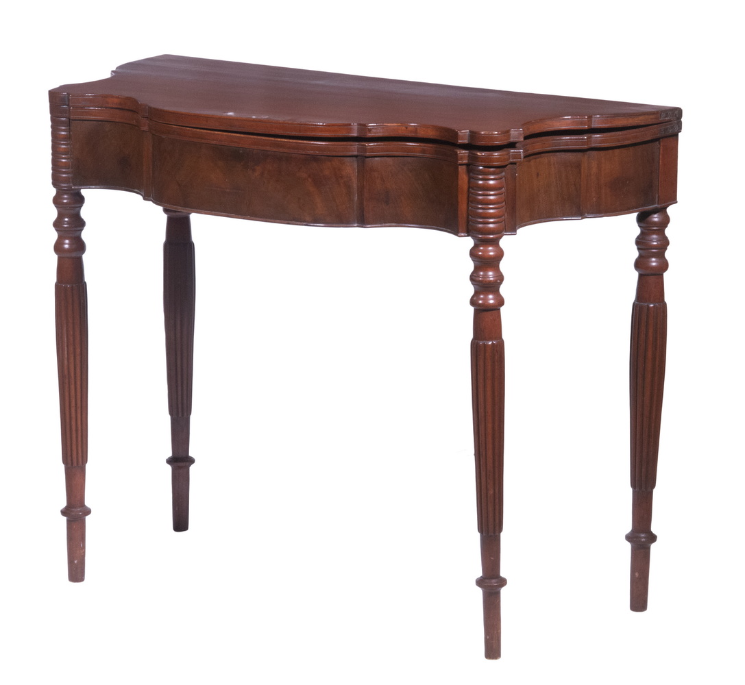 Appraisal: MAHOGANY CARD TABLE Circa Sheraton Card Table with shaped top