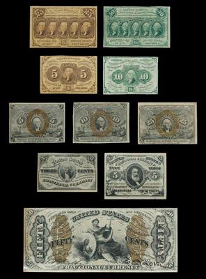 Appraisal: Ten pieces U S fractional currency Civil War era four