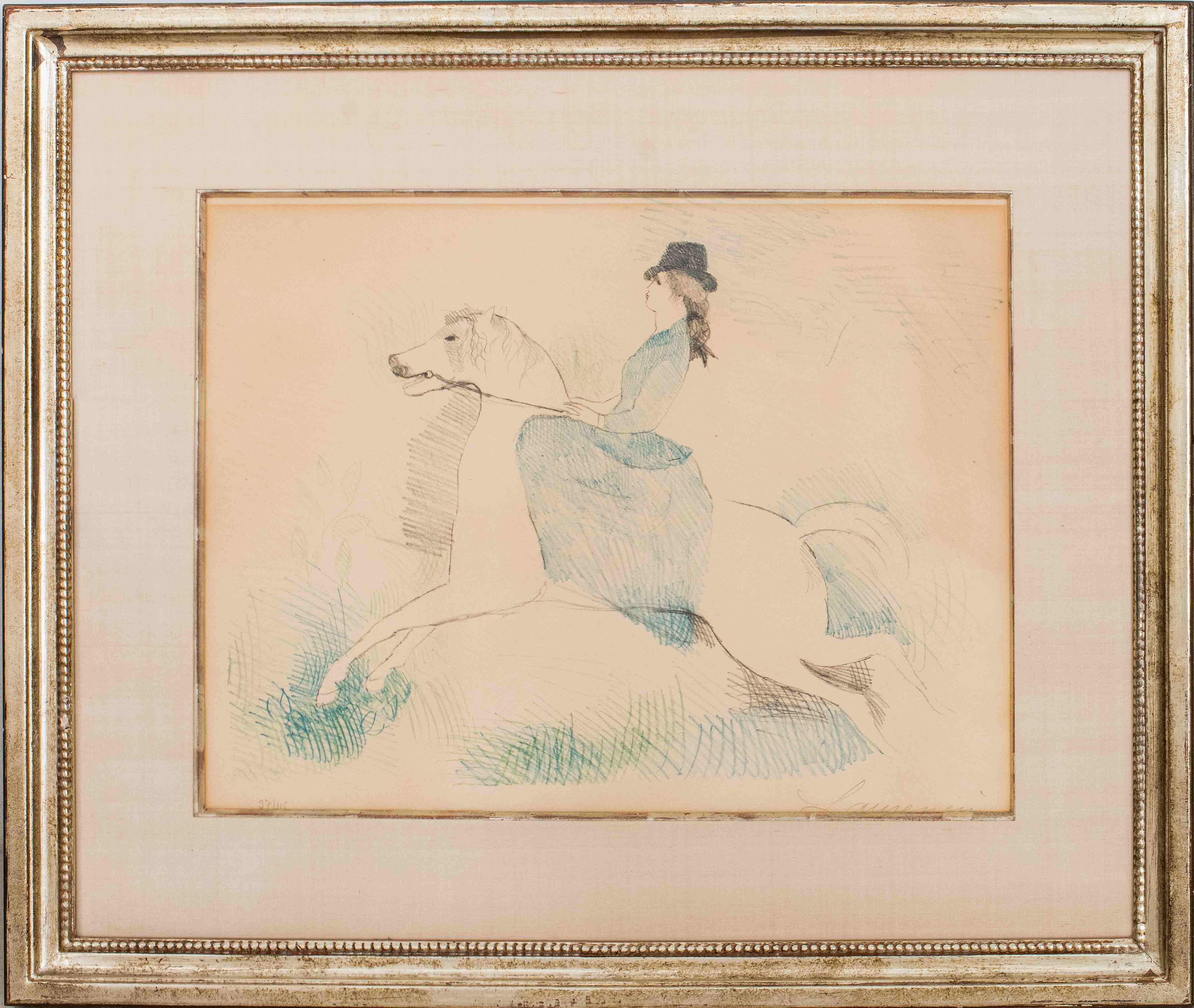 Appraisal: MARIE LAURENCIN LITHOGRAPH OF LADY RIDER ON HORSE Marie Laurencin