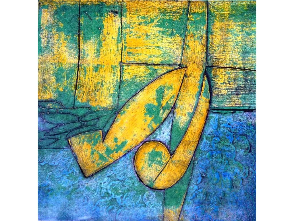 Appraisal: PETER OAKLEY - COLLAGRAPH'Fixtures and Carpet' signed titled and dated