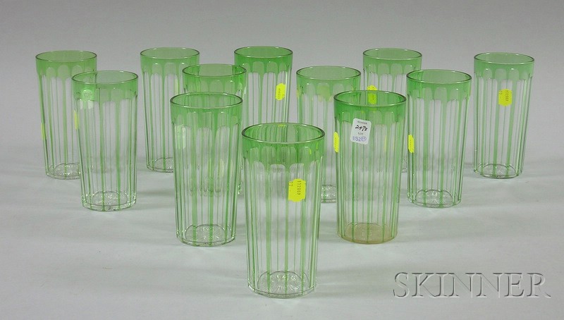 Appraisal: Set of Twelve Emerald Flash Cut to Clear Tumblers one