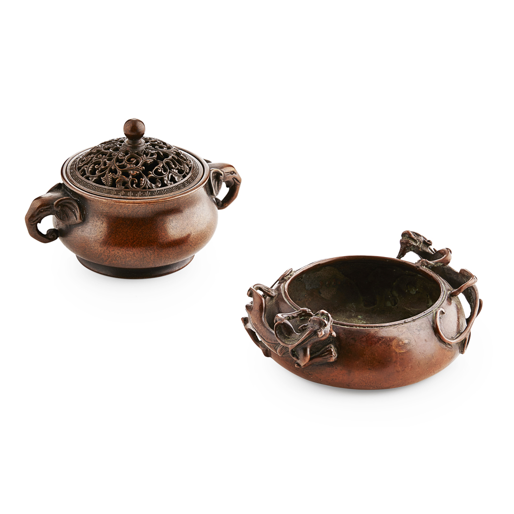 Appraisal: TWO SMALL BRONZE CENSERS LATE QING DYNASTY REPUBLIC PERIOD TH