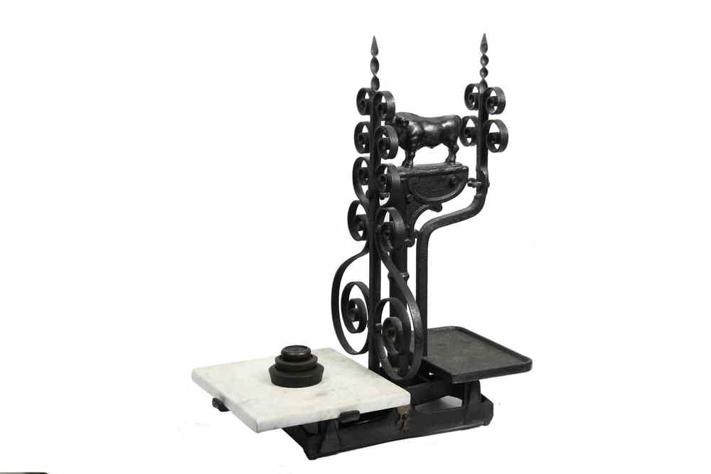 Appraisal: BUTCHER'S SCALE - Cast Iron Victorian Butchers Scale with marble