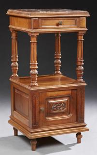 Appraisal: French Louis Philippe Style Carved Walnut Marble T French Louis