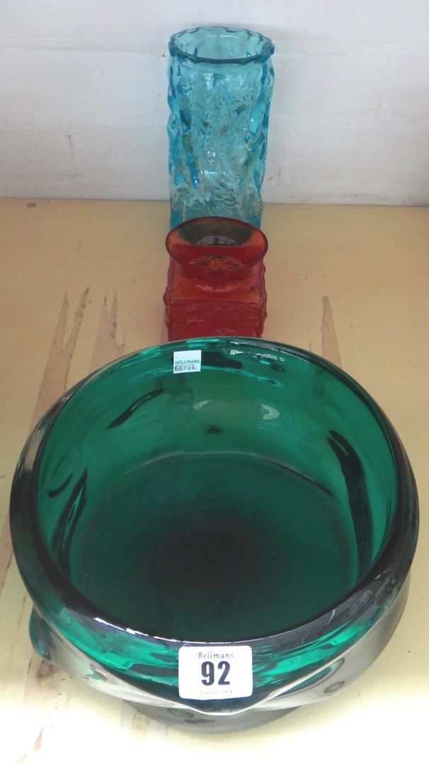 Appraisal: A Whitefriars knobbly bowl emerald green c designed by William