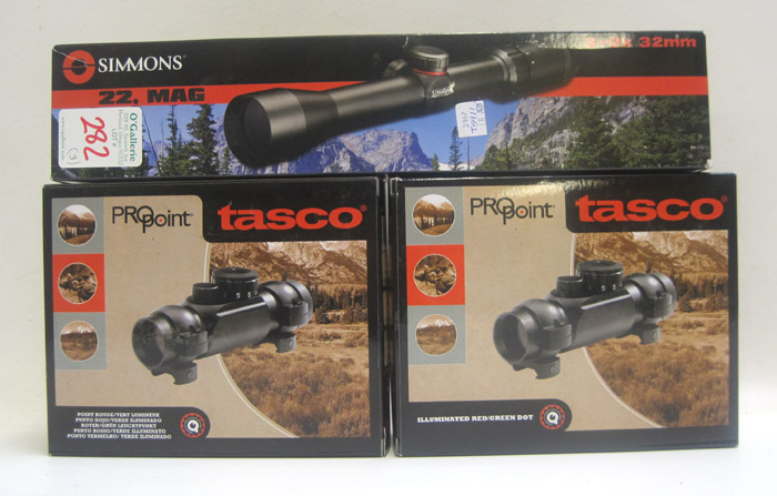 Appraisal: THREE FIREARM SCOPES two are Tasco Pro Point x mm