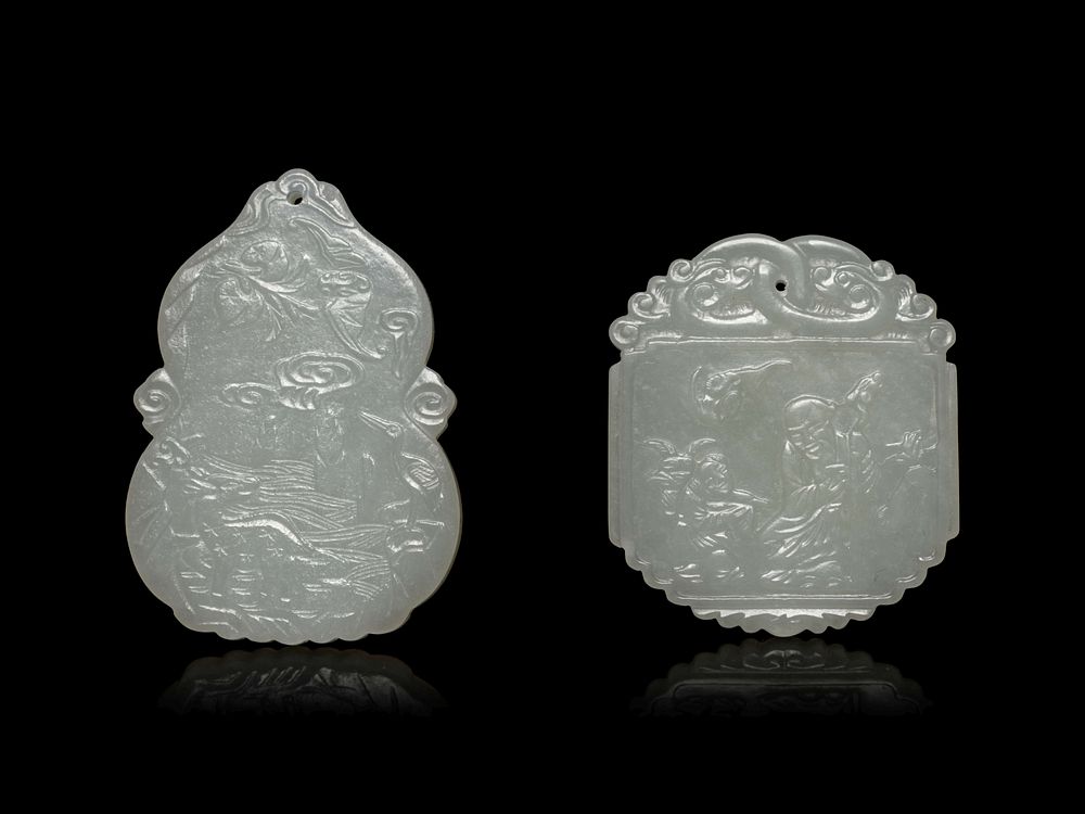 Appraisal: Two Pale Celadon Jade Plaques Length of larger in cm