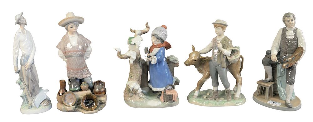 Appraisal: Five Piece Lot of Porcelain Lladro Figures to include a