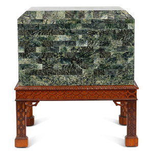 Appraisal: A Tessellated Marble Box on Chippendale Style Stand TH CENTURY