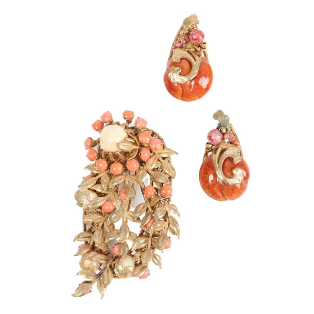 Appraisal: MIRIAM HASKELL PC GROUP LAYERED FLORAL BROOCH WITH FAUX CORAL