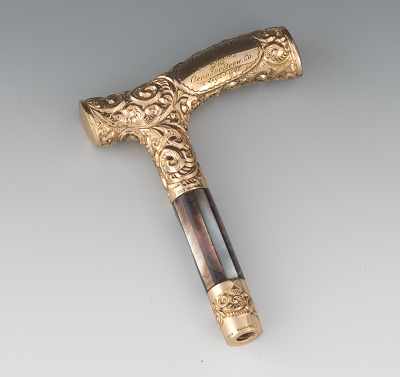 Appraisal: A Repousse Rolled Gold and Mother of Pearl Cane Handle