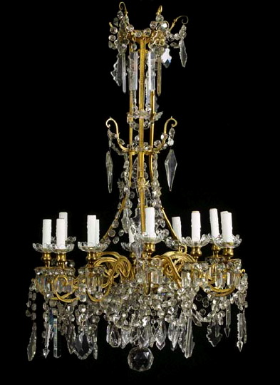 Appraisal: Attractive French Gilt-Lacquered Brass and Cut Glass Twelve-Light Chandelier fourth