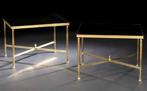 Appraisal: Pair of Louis XVI-Style Gilt-Metal and Ebonized Glass Occasional Tables