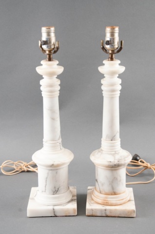 Appraisal: Two Pillar White Marble Lamp Bases Circa T