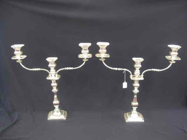 Appraisal: Pair of Sheffield Silver on Copper Candelabras triple light classical