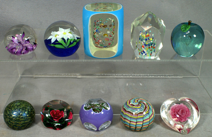 Appraisal: assorted blown glass paperweights Orient Flume other floral and abstract