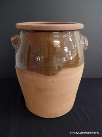 Appraisal: Large Pottery Crock with Two Handles Large hefty red brown