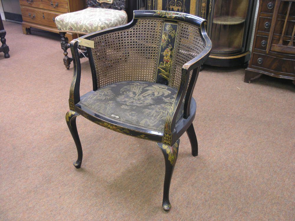 Appraisal: An early th century chinoiserie and canework elbow chair bright