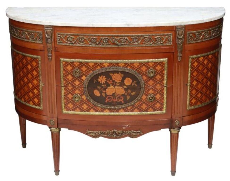 Appraisal: Exceptional French Louis XVI style mahogany demilune commode th c