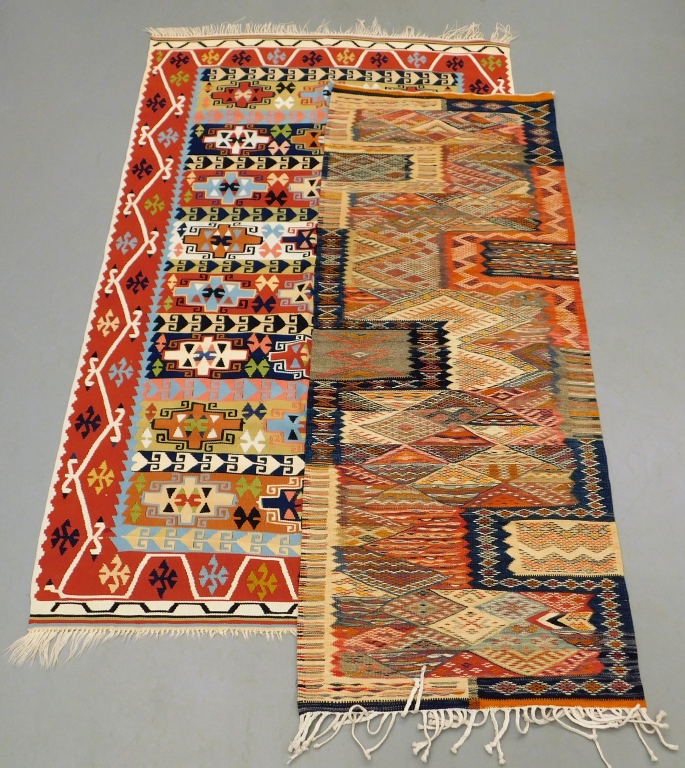 Appraisal: TURKISH KILIM WOVEN GEOMETRIC CARPET AND RUNNER Turkey th CenturyIncludes