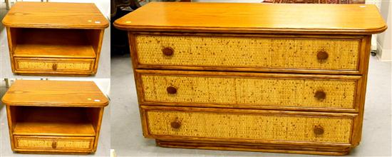 Appraisal: Maugrion rattan three drawer chest '' h x '' w